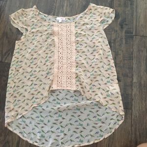 Sheer Pink Bird-Patterned T-Shirt